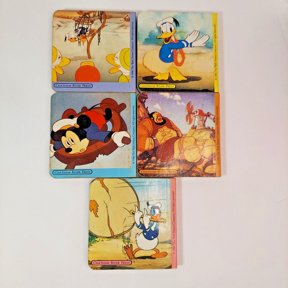 5 x Walt Disney Mini Board Book Lot 1986 Vintage Chatham River Set Mickey Pluto - Picture 3 of 8